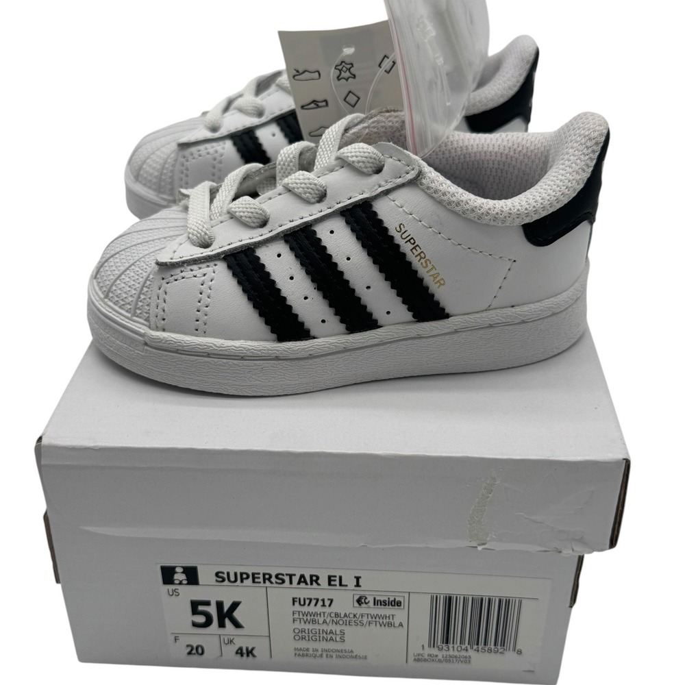 Adidas Superstar II Toddler Shoes White Black Elastic Lace Shell Toe 5K NIB